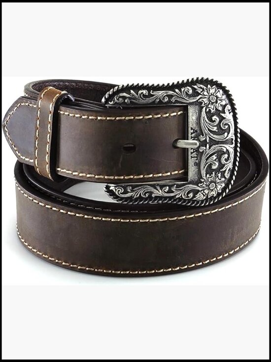 Women\'s Heavy Stitched Accent Belt with Floral Buckle